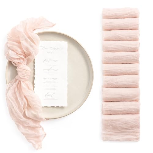 Ling's Moment Luxury Cloth Wedding Napkins - 19x19 Inch Reusable Cheesecloth Linen Napkins for Wedding Reception, Bridal Shower, Dinner Table - Washable, Durable (Set of 10), [Blush]