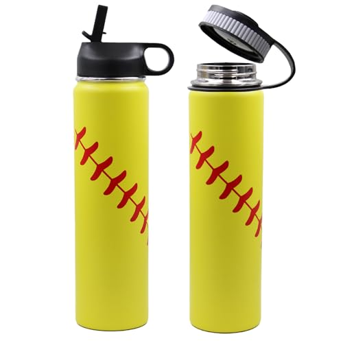 25 oz Softball Water Bottle, Stainless Steel Vacuum Insulated Water Bottle with Straw and 2 Lids, Double Wall Leakproof Sports Flask, Softball Gifts for Girls, Mom, Coach, Players — view 5