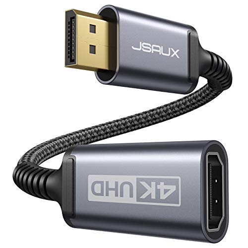 DisplayPort to HDMI Adapter 4K@30Hz, JSAUX UHD Display Port to HDMI Adapter/DP to HDMI Adapter for HP, ThinkPad, AMD, NVIDIA, Desktop and More - Male to Female