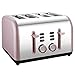 4 Slice toaster, Extra Wide Toaster 4 Slice Stainless Steel with Defrost/Reheat/Cancel/Quick Buttons 7 Browning Settings, 1400W, Pink
