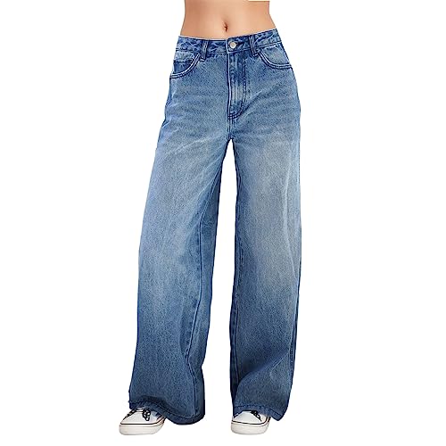 Jean large pour femme en denim stretch extensible à coupe palazzo droite