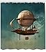 Ambesonne Fantasy Shower Curtain, Surreal Sky Scenery Steampunk Airship Sci Fi Stardust Space Image, Cloth Fabric Bathroom Decor Set with Hooks, 69