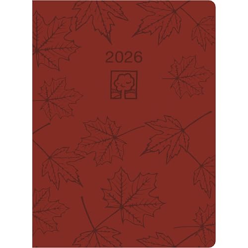 Zettler Taschenkalender 1T/1S weinrot Blauer Engel 2026 – Roter Timer 10 × 14 cm, 1 Tag pro Seite mit Stundeneinteilung 7–19 Uhr, Recyclingpapier, Blauer Engel zertifiziert