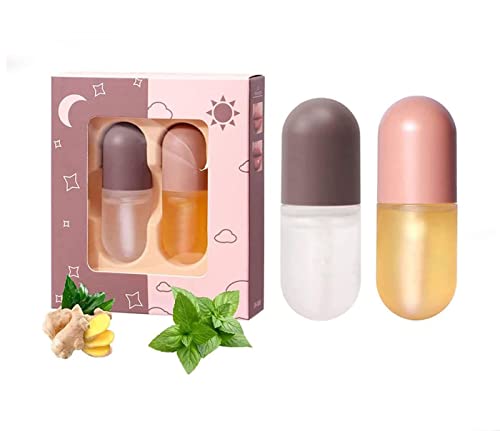 2 Pcs Lip Plumper,Lip Plumper Set,Day&Nigh Lip Plumping Treatmentsï¼ŒNatural Lip Plumper and Lip Care Serum, Lip Enhancer for Fuller,Beautiful Fuller, Lip Plumper Gloss,Hydrating & Reduce Fine Lines