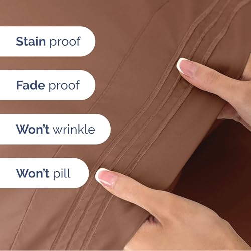 Image of King Size 4 Piece Sheet Set - Ultra Soft & Cooling Sheets - Copper Brown | Fits 8 Inch to 16 inch Mattress, Wrinkle Free & Fade Resistant with Deep Pockets, Breathable, Comfy Hotel Luxury Bedding