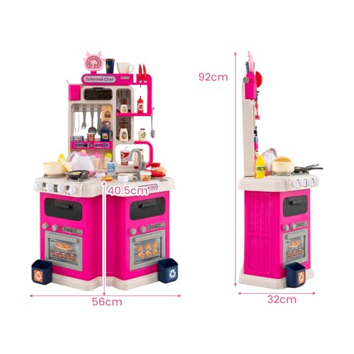 Cocina de juguete con luz y sonido HOMASIS rosa para niños con vapor y 75 accesorios 2