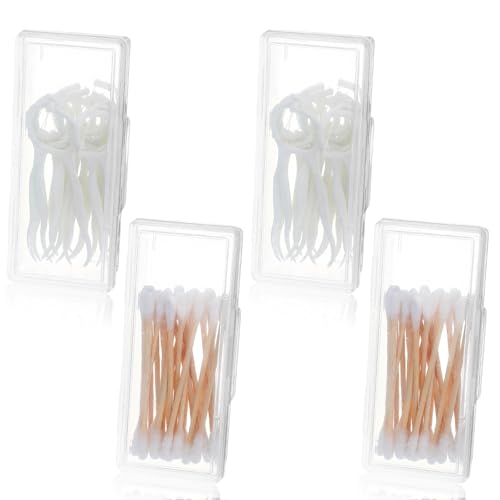 YBEATY 4 Pcs Cotton Swab Holder for Travel Portable Small Dental Floss Picks Case Clear Plastic Buds Storage Containers Box with Dustproof Lid for Ear Cosmetics Makeup Remover Nail Polish Remover