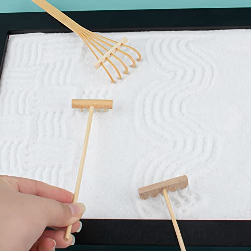 Framendino, Pacote com 3 Mini Ancinhos de Areia, Ancinhos de Desenho de Jardim de Bambu Zen, Ferrame