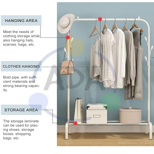 Image of ADA Metal Garment Rack with Top Rod and Lower Storage Shelf, 7 Hooks Clothes Stand for Bedroom, Living Room, and Entryway