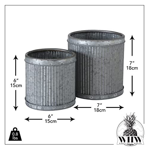 Whw Whole House Worlds French Country Style Round Planters, Set Of 2, Corrugated Bellies, Rustic, Grey Finish, Distressed Patches, 7 And 6 Inches, Cache Pots #TOP2