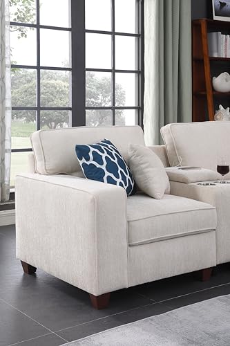 Image of Ball & Cast 127 inch L-Shaped Sectional Couch with Movable Ottoman&6 Throw Pillow,7 Seat Chenille Upholstered Sofa W /2 Cup Holder,USB Port&Hidden Storage Box,DIY Combination,for Livingroom,Apartment,Beige