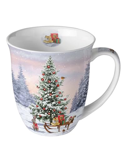 Ambiente Taza de 0,4 l, taza de café, taza de té, porcelana fina, porcelana, invierno, animales, invierno, Navidad, Adviento, abeto, animal