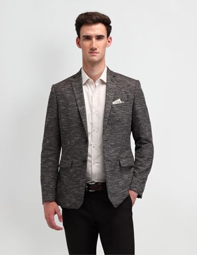 Image of Arrow Mens Brown Self-Design Notch Collar Long Sleeve Formal Polyester Slim Fit Blazer