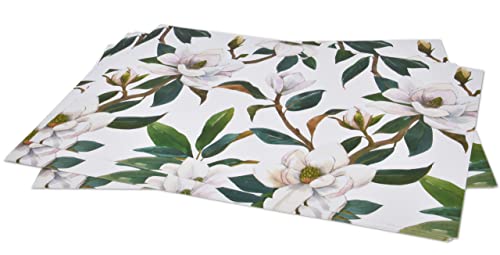 Disposable Floral Magnolia Blossom Paper Place Mats 50 Pack 11”X 17” Rectangle Spring White Flowers Charger Place Mat Summer Flower Dinner Table Setting Bridal Shower Wedding Party Supplies Decor #TOP3