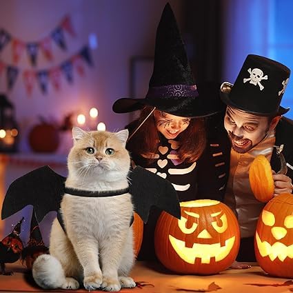Disfraz De Halloween Para Gatos - Sombrero, Alas De Murciélago Y Collar Con Campana, Decoración Divertida Para Mascotas