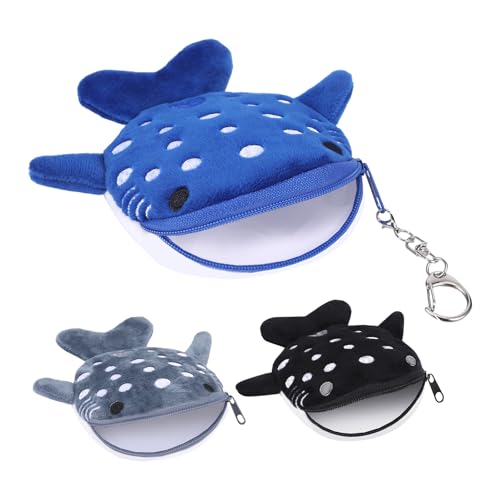 3 Pack Whale Shark Coin Purse, Funny Change Purse Coin Pouch with 1 Keychain, Cute Wallet Kawaii Whale Shark Plush Wallet, Sharks Plush Keychain Pouch with Zipper Small Coin Purse for Women Cash