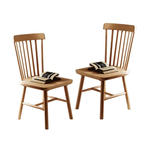 NCLOYN Sillas de Comedor Windsor, Silla Auxiliar de Cocina Rústica de Mad*era Maci*za con Respaldo de Husillo, Silla de Roble Estilo Granja para Comedor, Cocina, Restaurante(2 Pack, Natural)