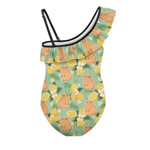 Image of Girls One Piece Swimsuit Ruffled Halter Bathing Suit with Adjustable Strap Beach Sport Swimwear for 3-14 Years