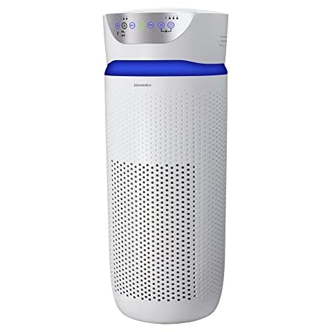 Homedics 5-in-1 UV-C Air Purifier - 360-Degree HEPA Filter for 1,659 Sq Ft, Extra Large Air Purifiers for Bedroom and Home, Essential Oil Pads, Built-In Timer, 5 Speed Settings for Large Rooms, White Cover