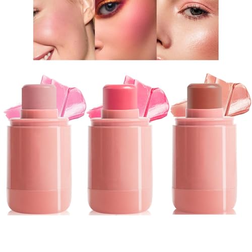 Blush Stick, 3PCS Rouge für Hochpigmentierte Farbe, Leichtes & Atmungsaktives Cream Blush mit Cremige Textur, Langanhaltend & Wasserfest Make Up Blush, Einfach zu verblenden für Einen frischen Look