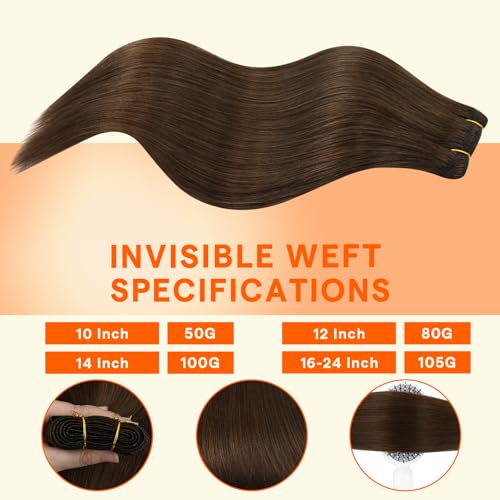 Image of Full Shine Sew In Remy Human Hair Weft Extensions, Warm Chestnut Brown | 24 Inch 105G, Add Length, Natural Blend, Soft Silky Texture, For Thin Hair