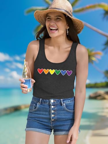 Image of Ithalt Pride Tank Top for Women LGBT Rainbow Flag Shirt Love Heart Graphic Tee Lesbian Gay Pride Sleeveless Vest