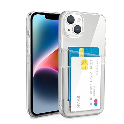 XIMIZU For iPhone 14 Case with 2 Card Holder, Crystal Clear Soft TPU Anti-Yellow Shockproof Protective Phone Cover with 2 Card Slot Wallet Case for iPhone 14 6.1"