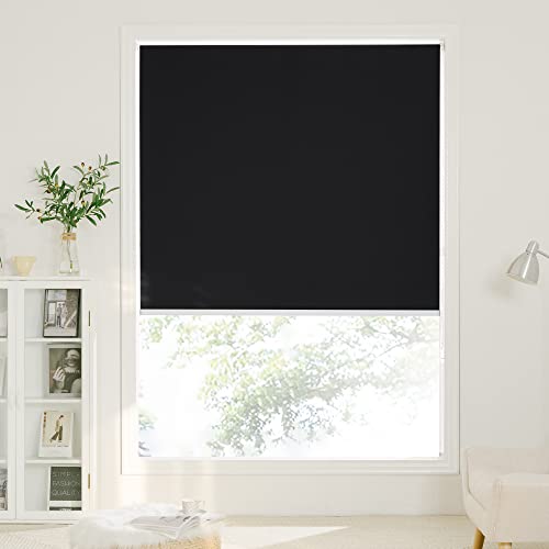 PONY DANCE 100% Blackout Roller Blinds - Thermal Door Curtain UV Privacy Protected Shades for Kitchen, Living Room, Office, Garage, 40" x 72"(101.6 cm x 183 cm), Black