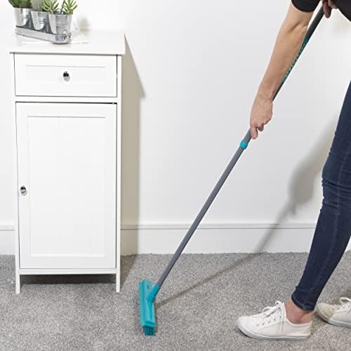 Beldray LA024350TQ Pet Plus+ 2 In 1 Lift & Trap Dual Rubber Head Brush with Squeegee Edge, Ideal for Hard Floors, Windows, Pet Hair & Dust, Non-Scratch, Outdoor/Indoor Broom Turquoise/Grey