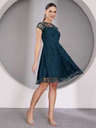 Image of Miss Chase Women's Round Neck Sleeveless Polyester Ruffled Knee- Length Dress