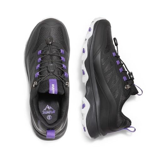 NORTIV 8 Women's Waterproof Hiking Shoes Quick Laces Outdoors Walking Trekking Camping Tennis Sneakers Canyon,Size 8.5,Black/Purple,SNHS241W