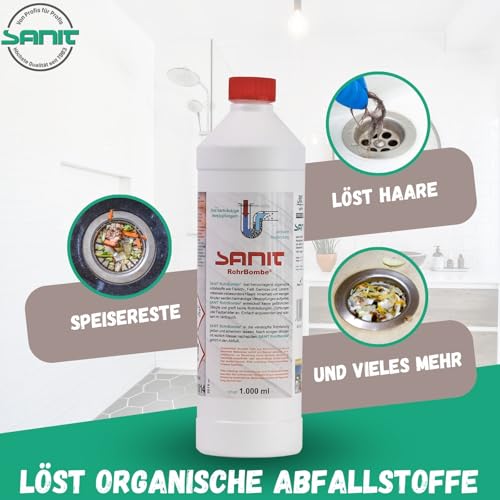 Foto von SANIT RohrBombe Rohrreiniger 1000 ml säurefrei inkl. DEWEPRO SingleScrubs