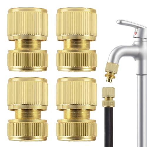 4 Unidades de Manguera de Jardín 1/2 Pulgadas Conector Rápido de Latón Manguera de Jardín Adaptador de Extremo de Manguera de Latón Macizo de Presión a Prueba de Fugas Boquilla de Conexión para Riego