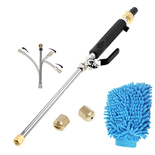 High Pressure Power Washer Wand Hydro Jet Washer Gun with 2 Jet Nozzle, Extension Hose, Gloves, Pressure Washer Wand Hose Jet Power Washer Sprayer for Car Home Garden Window Glass Washing (Black)