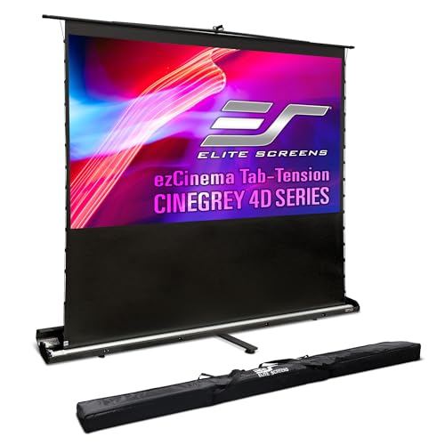 EliteProjector ezCinema Tab-Tension CineGrey 4D, 116" 16:9, Manual Floor Pull Up Ceiling Ambient Light Rejecting, Portable Home Theater Office Classroom Projection Screen with Carrying Bag,FT116UH-C4D