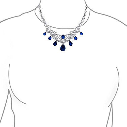 Vintage Estate Jewelry Set Art Deco Style Baguette Aaa Cz Simulated Sapphire Blue Large Dangling Teardrops Bib Statement Bridal Collar Necklace Earrings For Women, Pageant, Wedding #TOP5