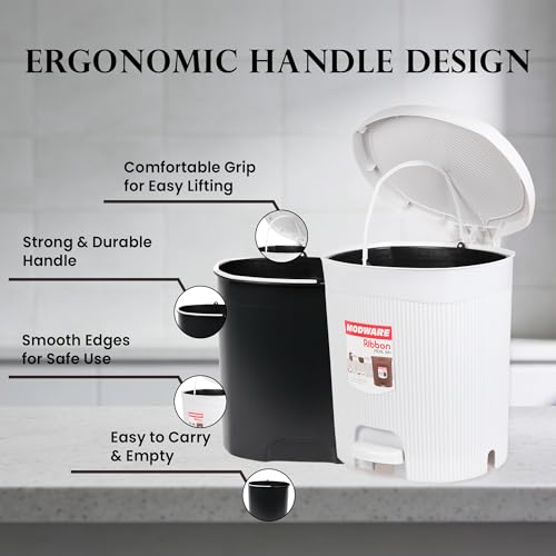 Image of MODWARE Premium Plastic Pedal Dustbin with Removable Bucket, PP Polypropylene, Hands-Free, Grey, for Kitchen, Office, College (White)