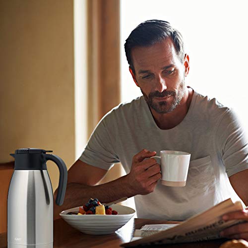 GiNT Stainless Steel Thermal Coffee Carafe with Lid/Double Walled Vacuum Thermos / 12 Hour Heat Retention (Silver, 1.9L) - Thumbnail 7