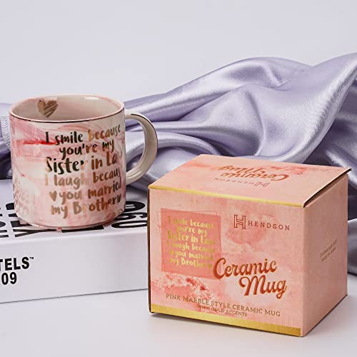 Sister In Law Gifts - Funny Sister In Law Birthday Gift, Sis In Law Engagement, Wedding Gift, New Sister In Law, Sil To Be, Christmas - I Smile Because Sis In Law - Pink Marble Mug, 11.5Oz Coffee Cup #TOP1