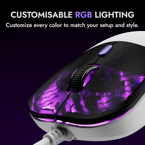Image of Kreo Harpy Gaming Mouse Wired (White), 55g Ultra-Lightweight Mouse, Customizable RGB Mouse for Laptop Gaming, Mouse for Pc, 1000Hz Polling Rate, 12800 DPI