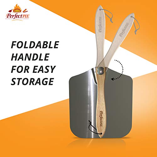 The Perfect Pie Premium Pizza Peel 12" X 14" Aluminum Pizza Paddle With Foldable Handle For Storage And 14” Rocker Cutter With Protective Cover. Gourmet Spatula And Cutter Set For Homemade Pizza. #TOP2