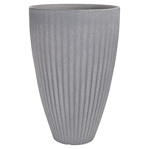 URBNLIVING Macetas redondas acanaladas para interiores y exteriores, efecto piedra, tamaño grande, color gris