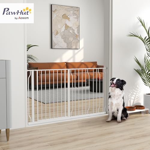 Miniatura 2 de Pawhut Barrera De Seguridad Para Perros Extensible 75-145 Cm Para Puertas Y Escaleras Puerta De Seguridad Apertura En Dos Sentidos Y Solo Una Mano Extensiones Montaje A Presión Y Doble Bloqueo Blanco