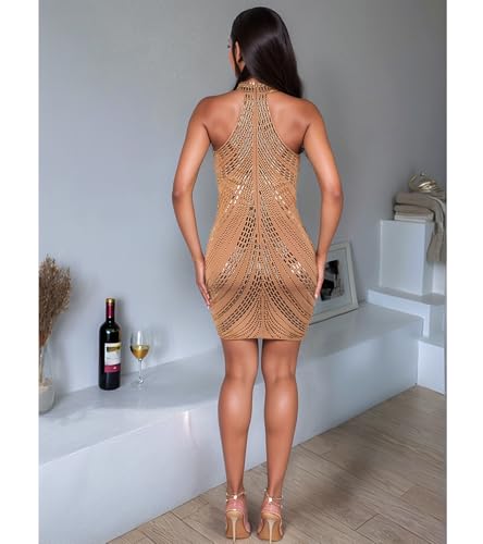 Image of Jigfar Women's Sexy Rhinestone Sheer Mesh See Through Bodycon Dress Birthday Party Club Night Outfits