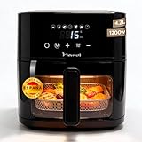 NARVI - Freidora de Aire 4,2L 1200W con Ventana Visible – Air Fryer Digital Táctil, 7 Menús Automáticos, Cocción 360°, 80–200°C, Air fryer 4,2L Sin BPA ni PFOA, Apta Lavavajillas