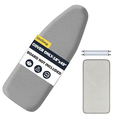 Image of Ironing Board Cover and Pad 18 inchx49 inch Extra Thick Natural Cotton, Scorch and Stain Resistant Iron Board Cover, Wide Ironing Board Cover with Fasteners Heavy Duty Heatproof Elastic Edge Gray