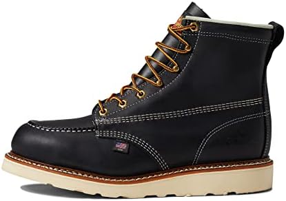Thorogood American Heritage 6” Steel Toe Work Boots for Men - Full-Grain Leather with Moc Toe, Slip-Resistant Wedge Outsole, and Comfort Insole; EH Rated, Black - 10.5 2E US