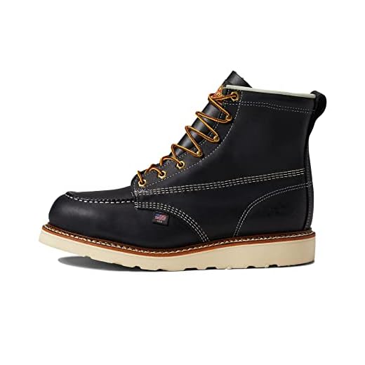 Thorogood American Heritage 6” Steel Toe Work Boots for Men - Full-Grain Leather with Moc Toe, Slip-Resistant Wedge Outsole, and Comfort Insole; EH Rated, Black - 10.5 D US