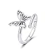 925 Sterling Silver Dainty Butterfly Expandable Open Cuff Rings Adjustable Animal Promise Band Ring for Women Teen Girls