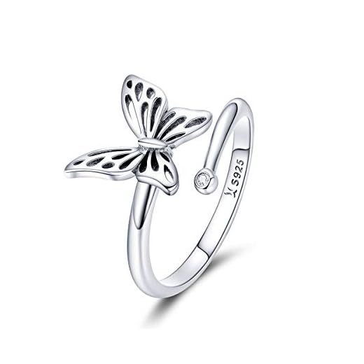 925 Sterling Silver Dainty Butterfly Expandable Open Cuff Rings Adjustable Animal Promise Band Ring for Women Teen Girls